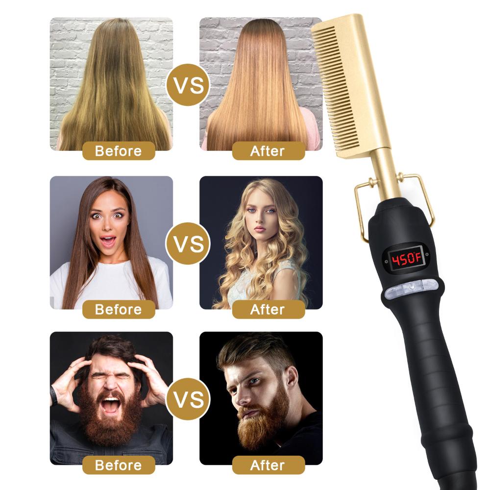 2-in-1 Hair Straightening Brush and Comb for Smooth Styles