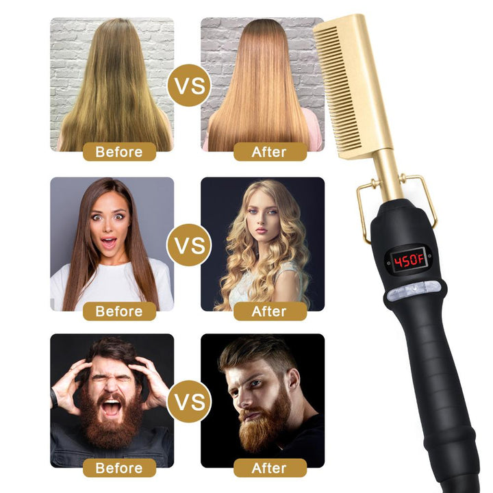 2-in-1 Hair Straightening Brush and Comb for Smooth Styles