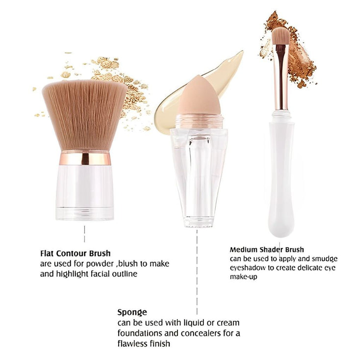 3-in-1 Portable Makeup Brush Set for Easy Application
